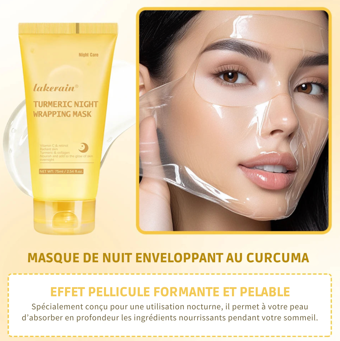 MASQUE ENVELOPPANT À L'ACIDE KOJIQUE ET AU CURCUMA